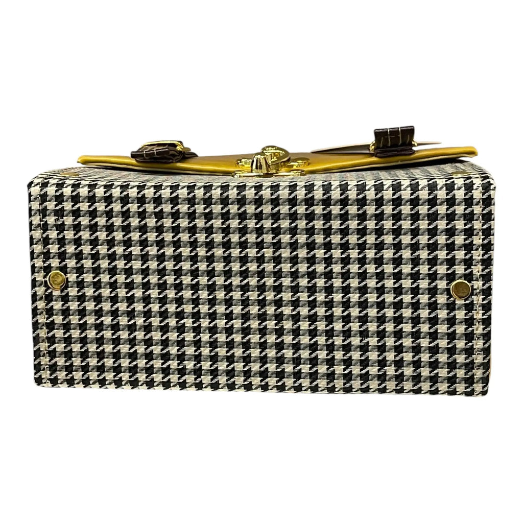 Vegan Leather Satchel – Handmade Mustard Yellow Crossbody Bag With Houndstooth by navichi
