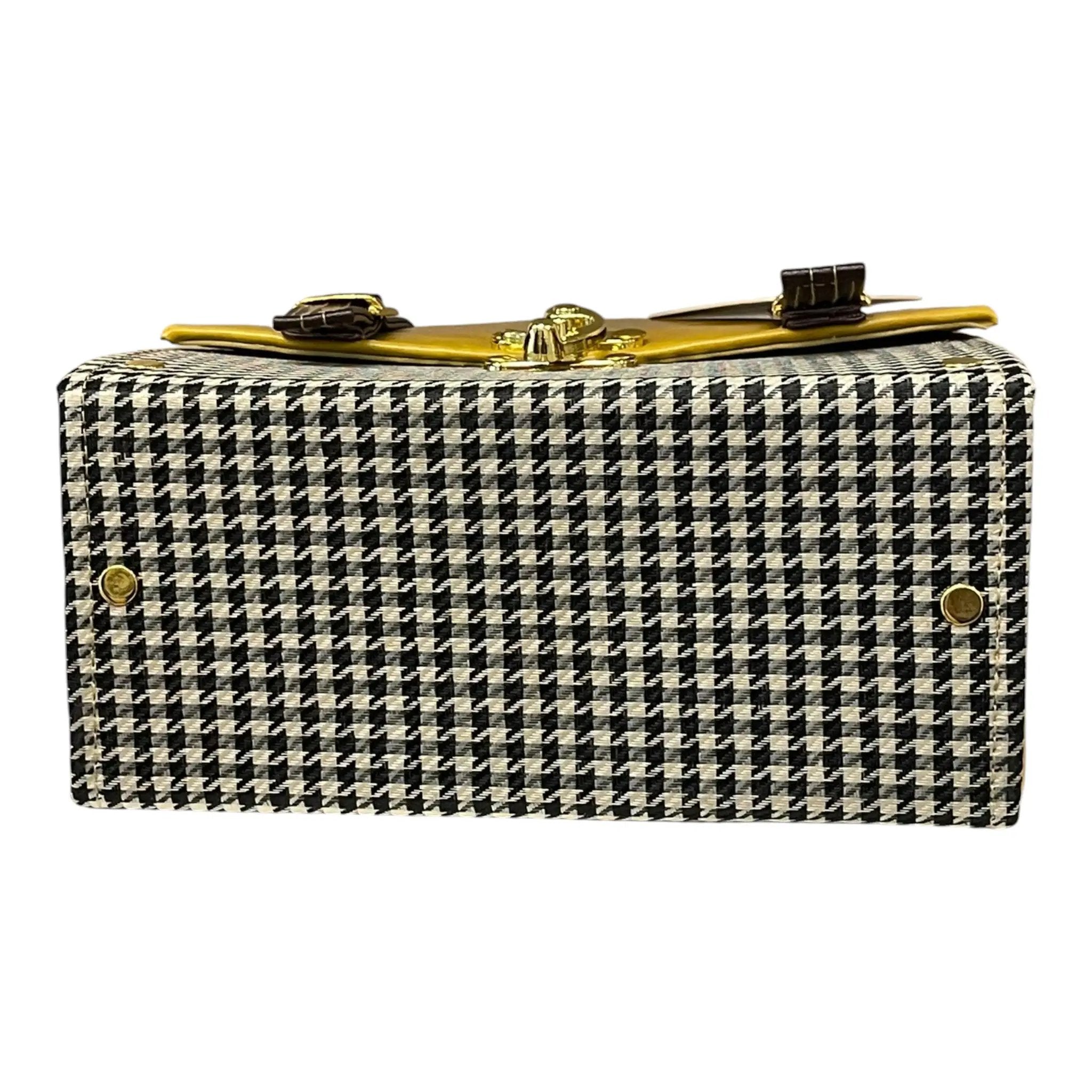 Vegan Leather Satchel – Handmade Mustard Yellow Crossbody Bag With Houndstooth by navichi