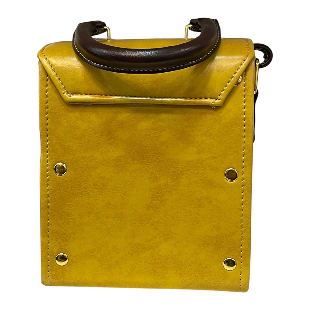 Yellow Vegan Leather Bag - Handmade Mini Satchel With Gold Hardware Clasp by navichi