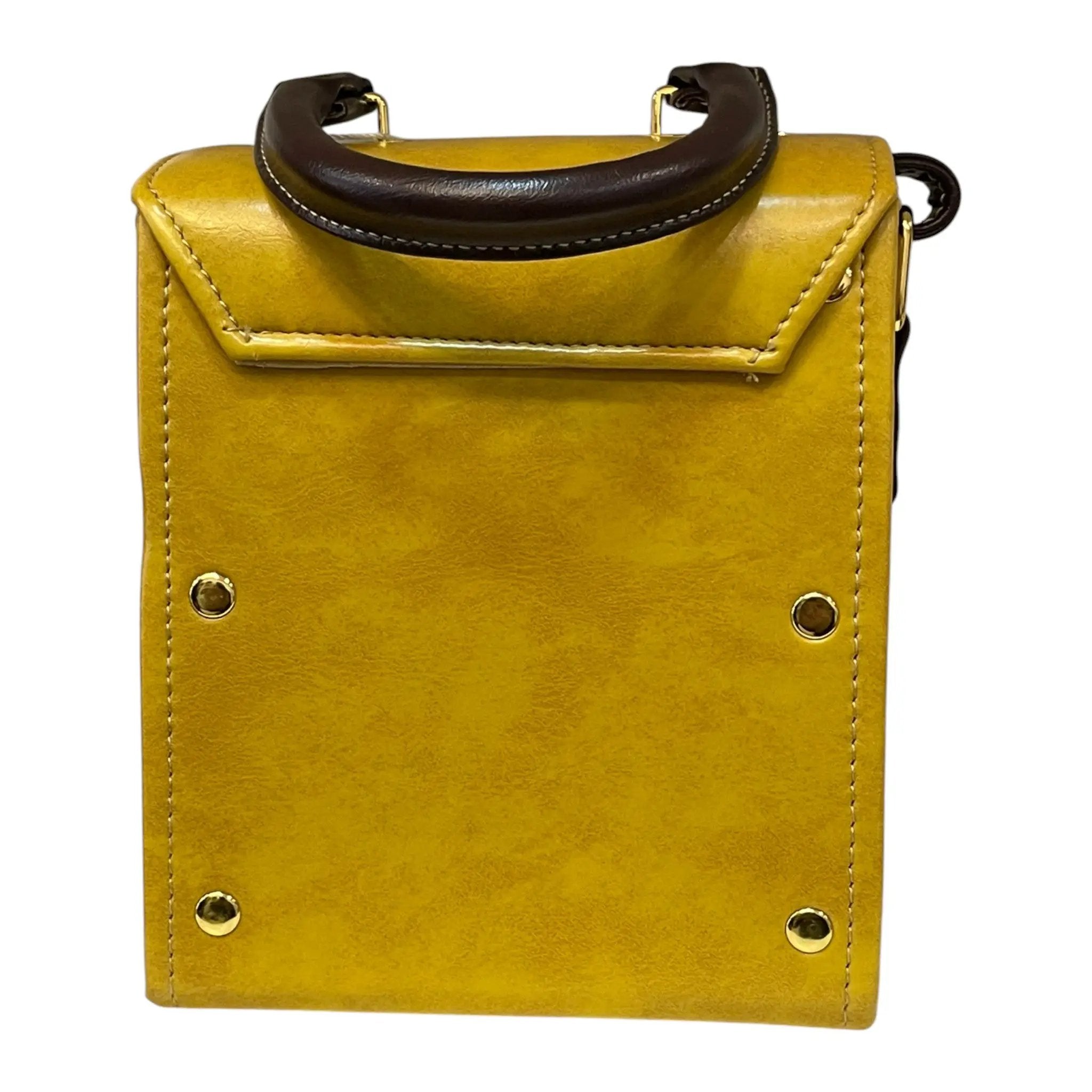Yellow Vegan Leather Bag - Handmade Mini Satchel With Gold Hardware Clasp by navichi