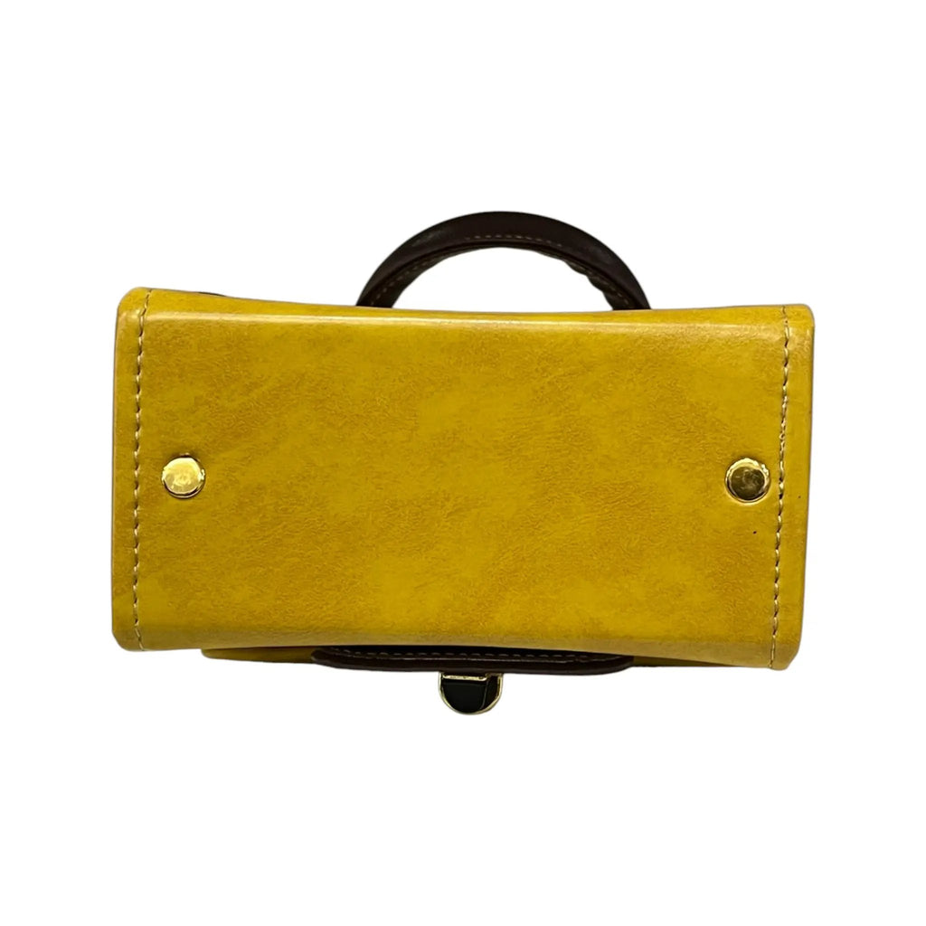 Yellow Vegan Leather Bag - Handmade Mini Satchel With Gold Hardware Clasp by navichi