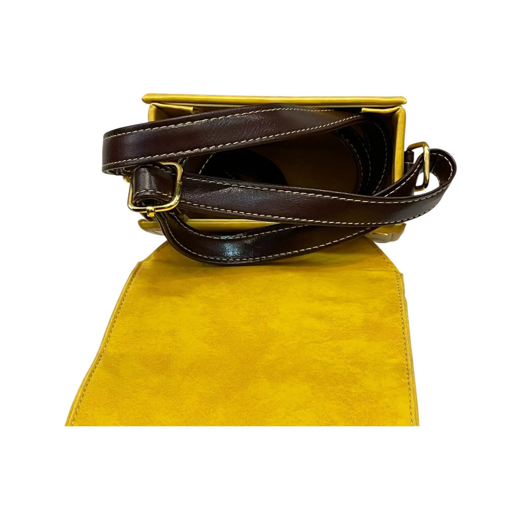 Yellow Vegan Leather Bag - Handmade Mini Satchel With Gold Hardware Clasp by navichi