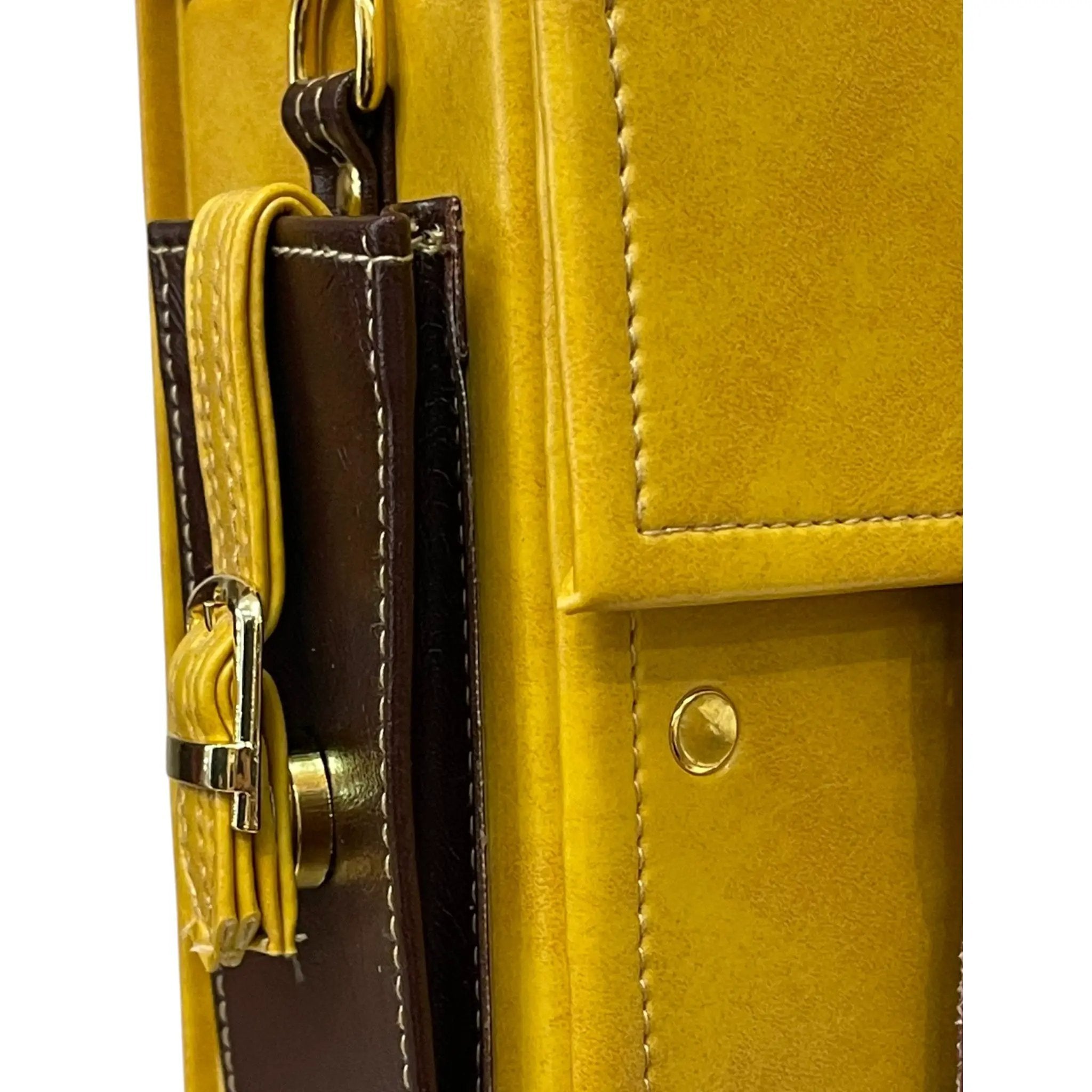 Vegan Leather Satchel – Handmade Mustard Yellow Bag With Gold Hardware Purse by navichi
