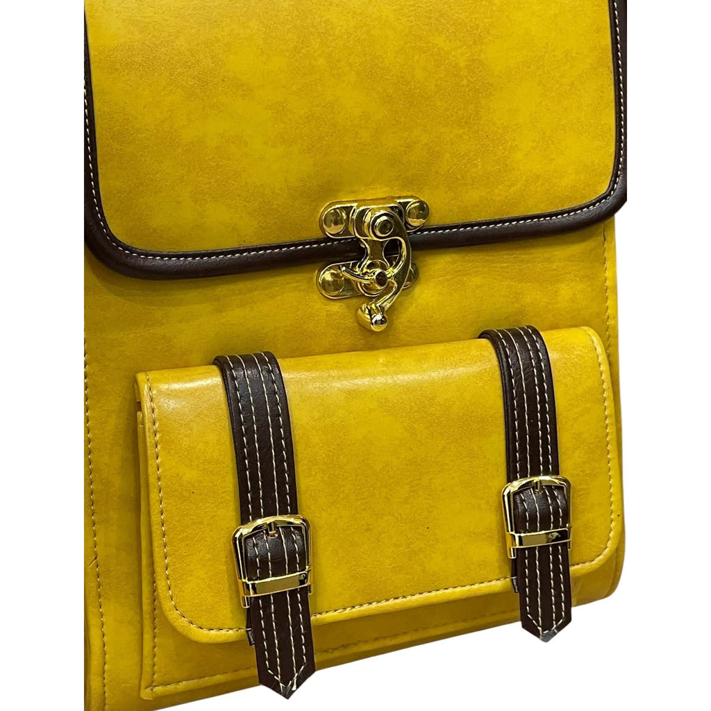 Vegan Leather Backpack – Mustard Yellow Handmade Satchel Bag with Gold Hardware by navichi