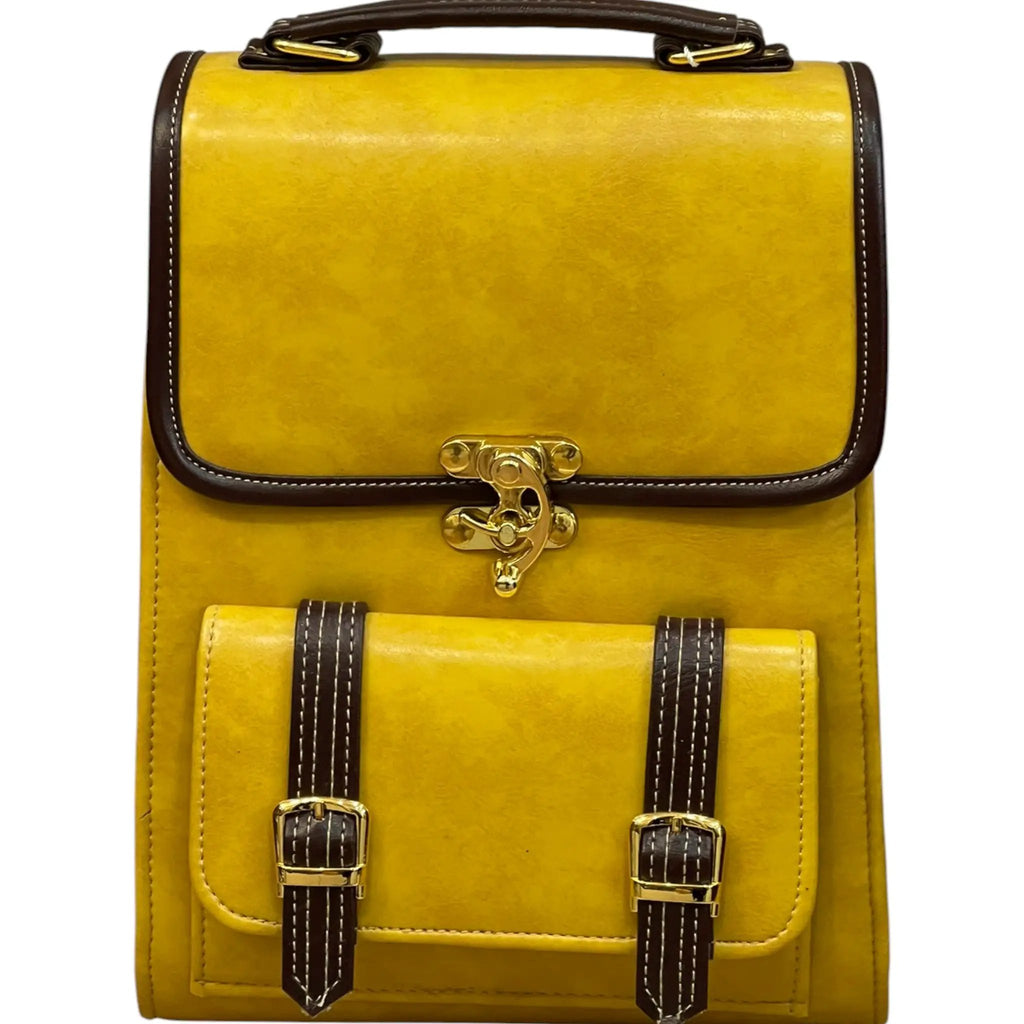 Vegan Leather Backpack – Mustard Yellow Handmade Satchel Bag with Gold Hardware by navichi