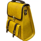 Vegan Leather Backpack – Mustard Yellow Handmade Satchel Bag with Gold Hardware by navichi