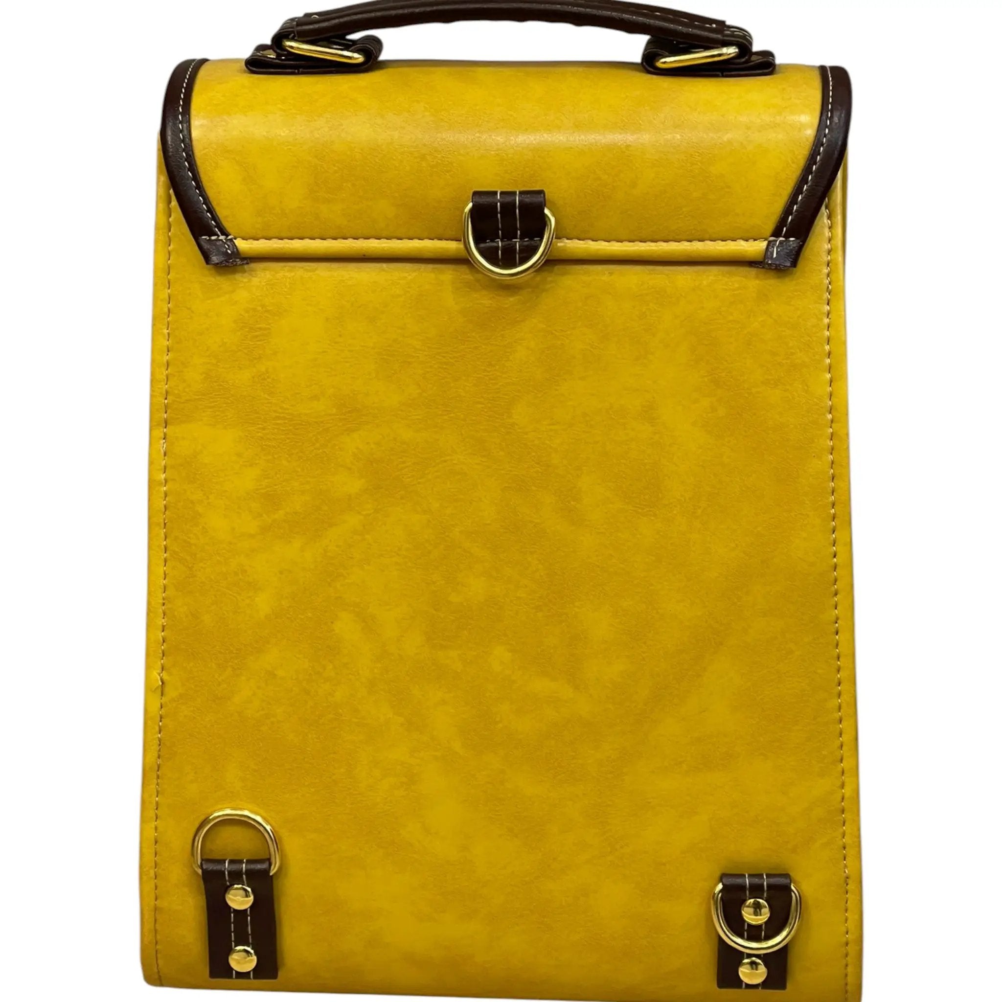 Vegan Leather Backpack – Mustard Yellow Handmade Satchel Bag with Gold Hardware by navichi