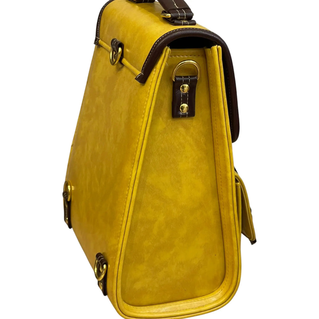 Vegan Leather Backpack – Mustard Yellow Handmade Satchel Bag with Gold Hardware by navichi