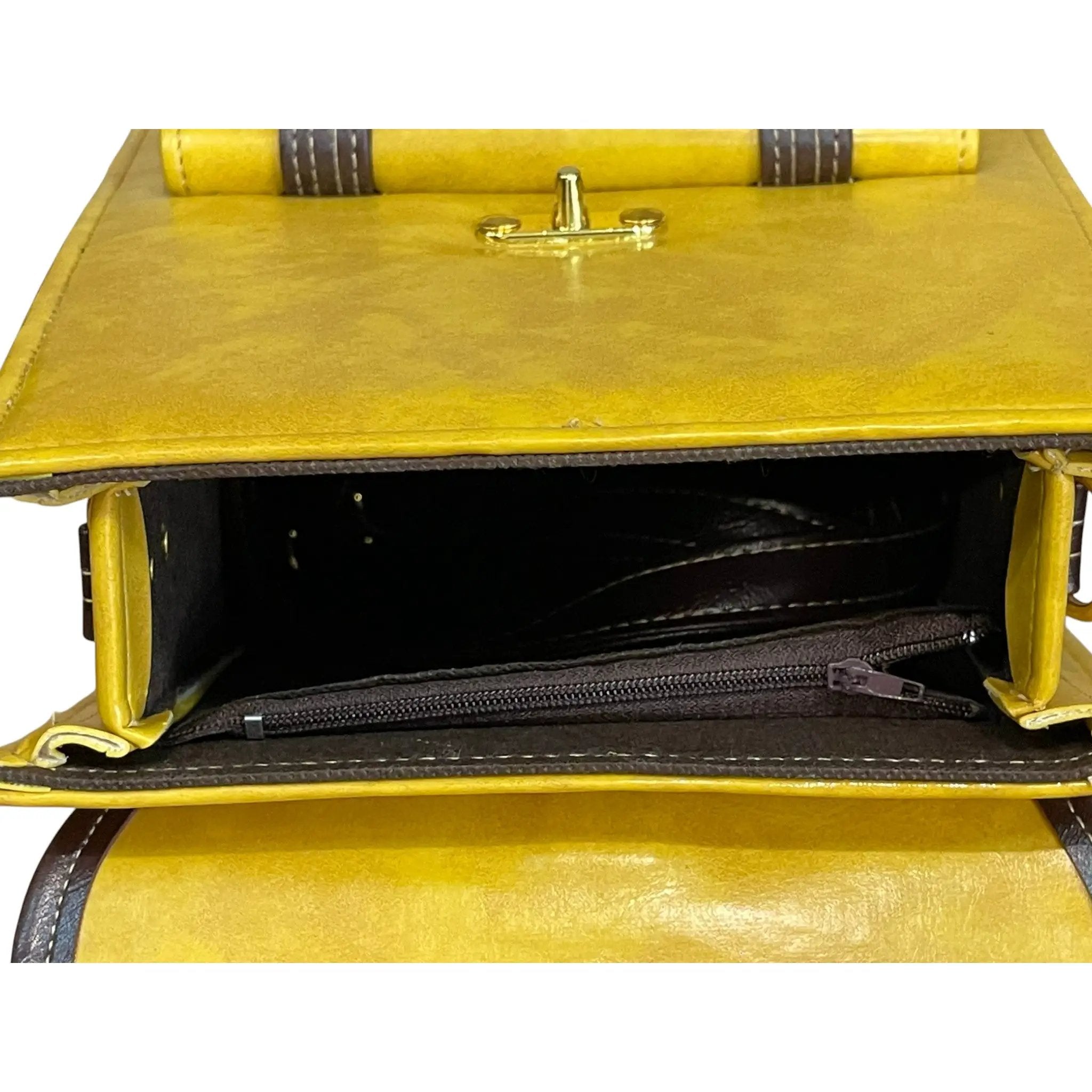 Vegan Leather Backpack – Mustard Yellow Handmade Satchel Bag with Gold Hardware by navichi