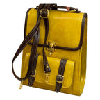 Vegan Leather Backpack – Mustard Yellow Handmade Satchel Bag with Gold Hardware by navichi
