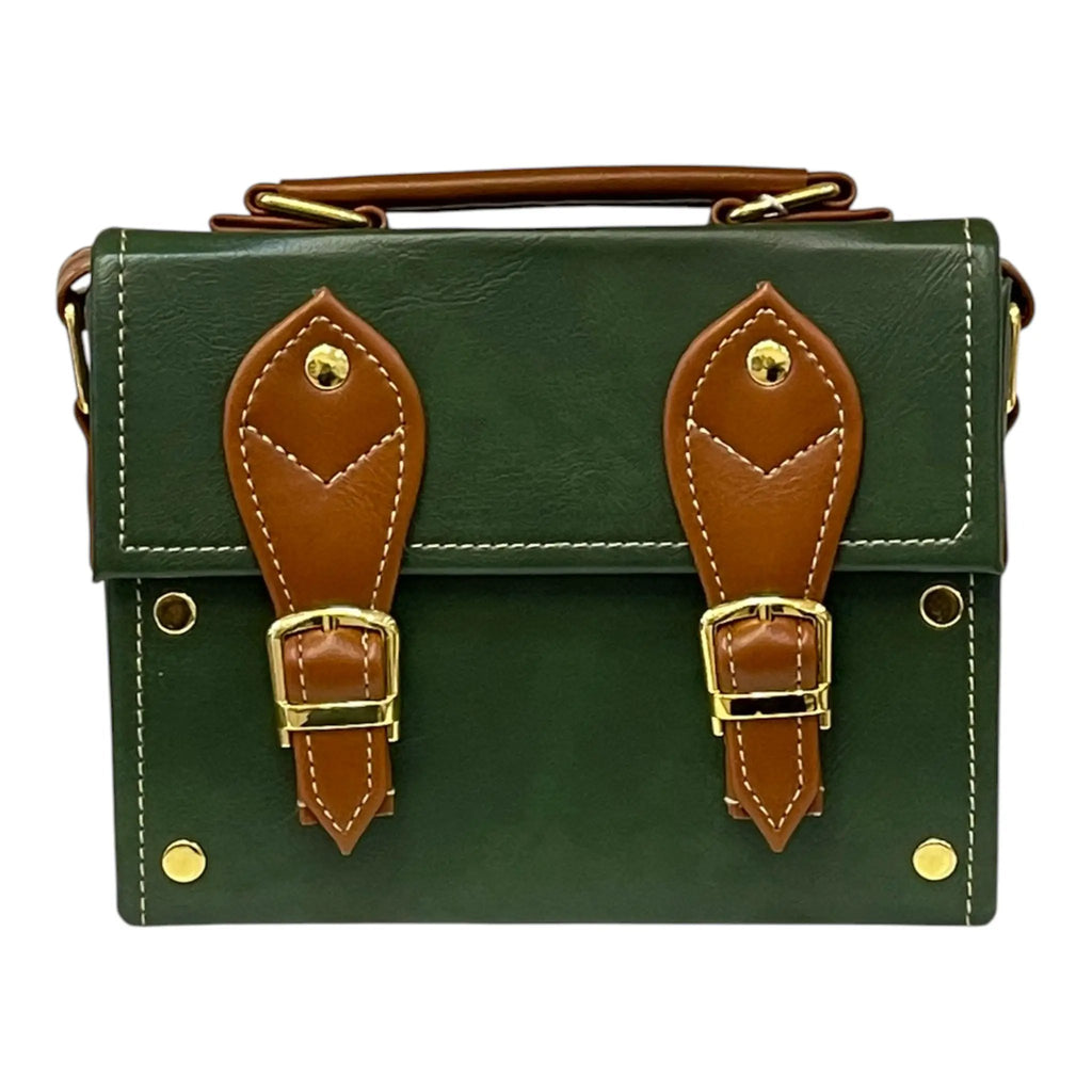 Vegan Leather Satchel | Compact Lightweight Handmade Mini Crossbody Bag With Gold Buckles by navichi
