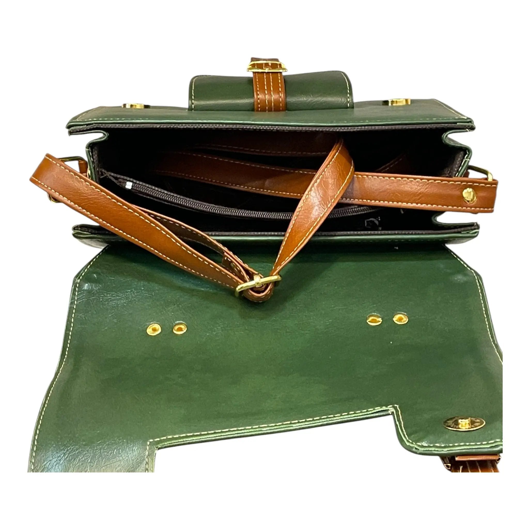 Vegan Leather Satchel – Handmade Green Satchel Bag With Adjustable Strap & Vintage Crossbody Design by navichi