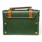 Vegan Leather Bag – Handmade Structured Box Bag With Forest Green & Caramel Brown by navichi