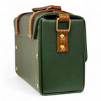 Vegan Leather Bag – Handmade Structured Box Bag With Forest Green & Caramel Brown by navichi