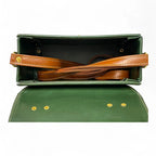 Vegan Leather Bag – Handmade Structured Box Bag With Forest Green & Caramel Brown by navichi