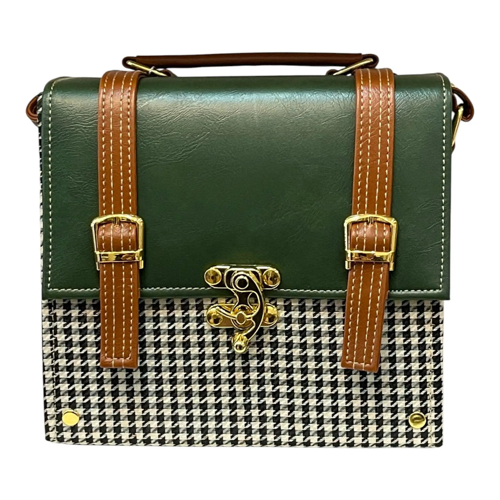 Vegan Leather Handbag – Forest Green Purse with Gold Twist Lock & Detachable Strap by navichi