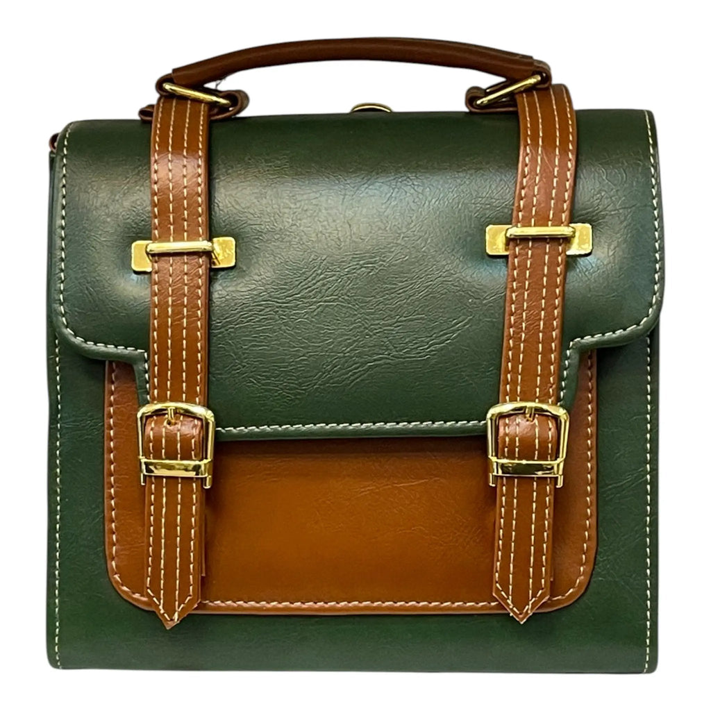 Handmade Vegan Leather Handbag – Forest Green Purse With Gold Hardware & Detachable Strap by navichi