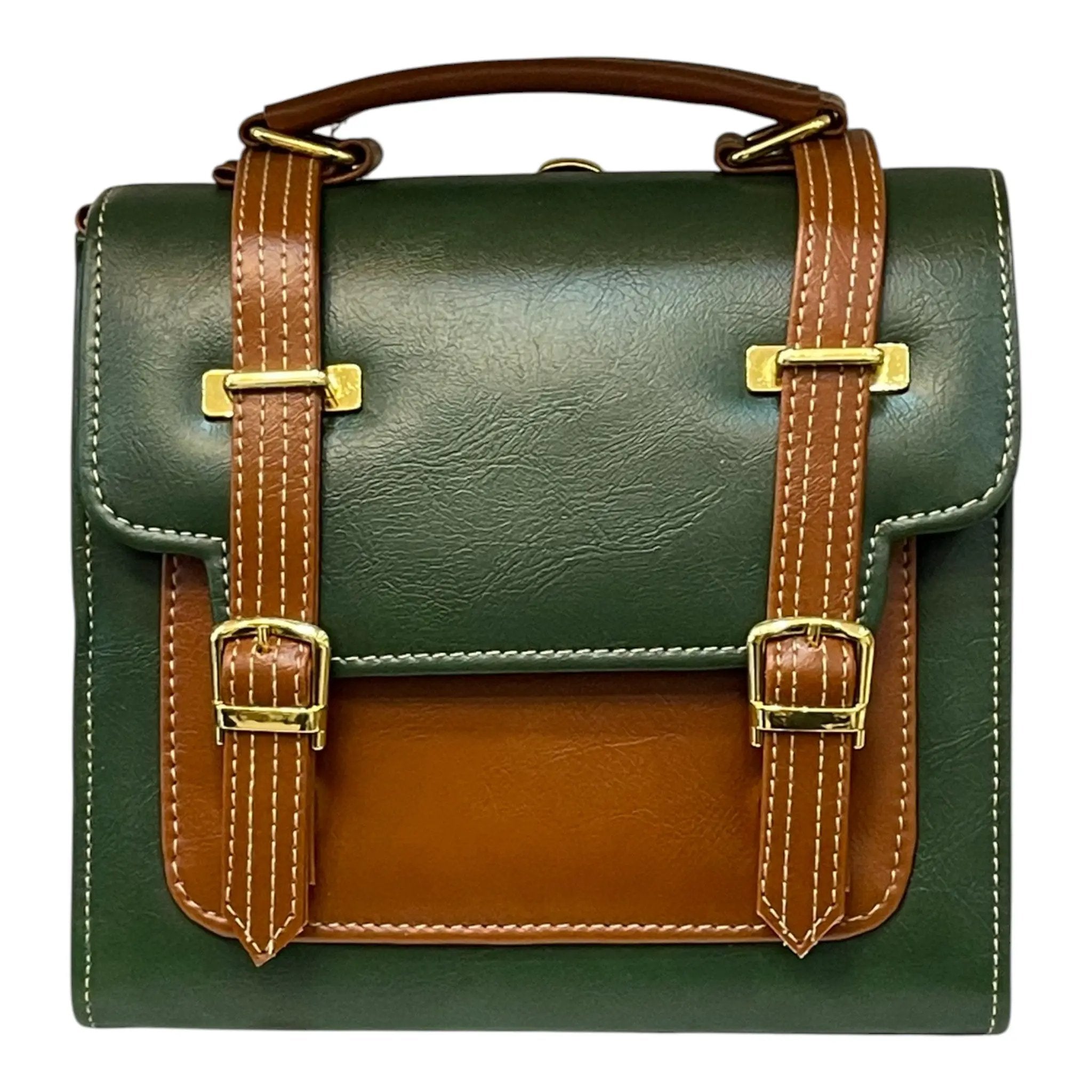 Handmade Vegan Leather Handbag – Forest Green Purse With Gold Hardware & Detachable Strap by navichi