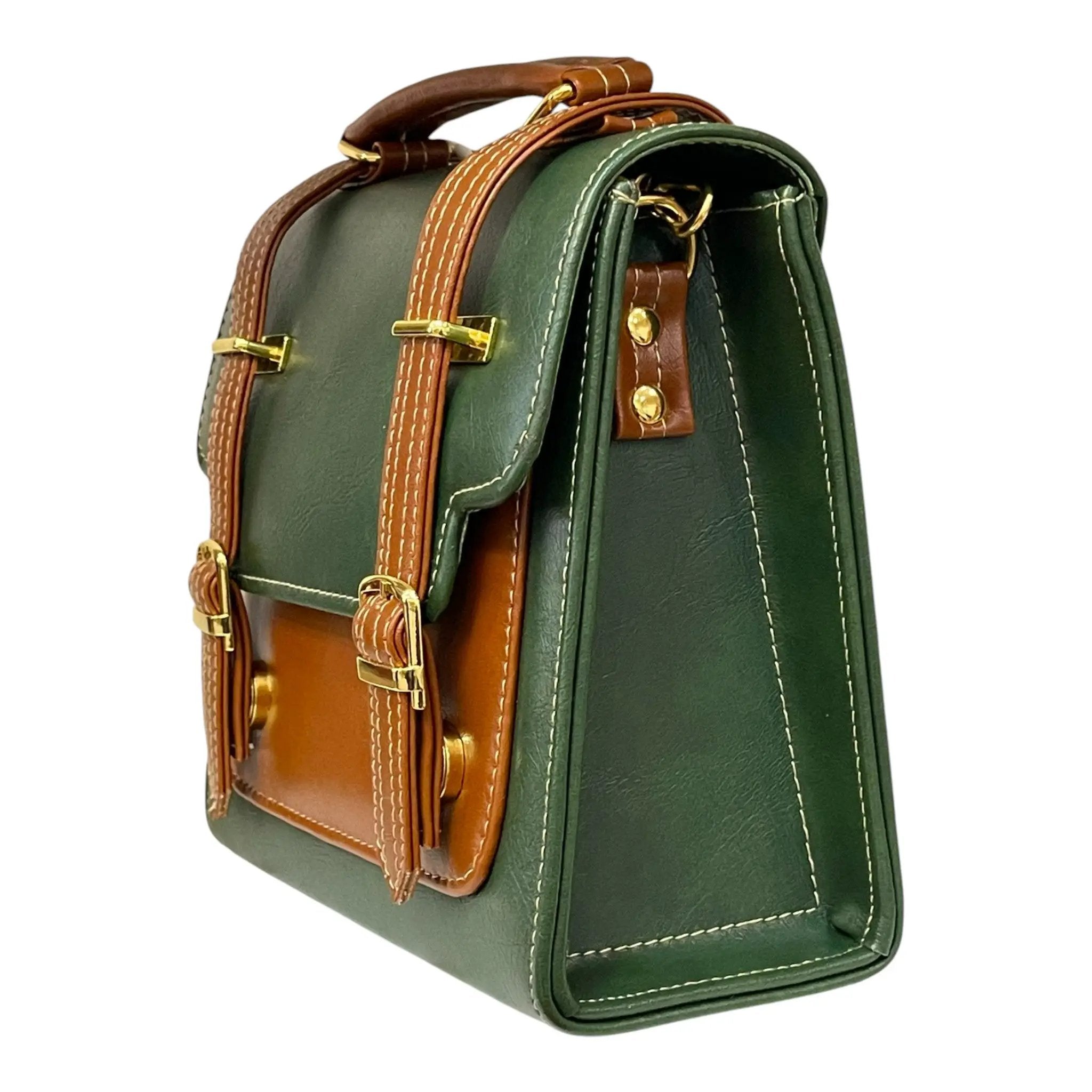 Handmade Vegan Leather Handbag – Forest Green Purse With Gold Hardware & Detachable Strap by navichi