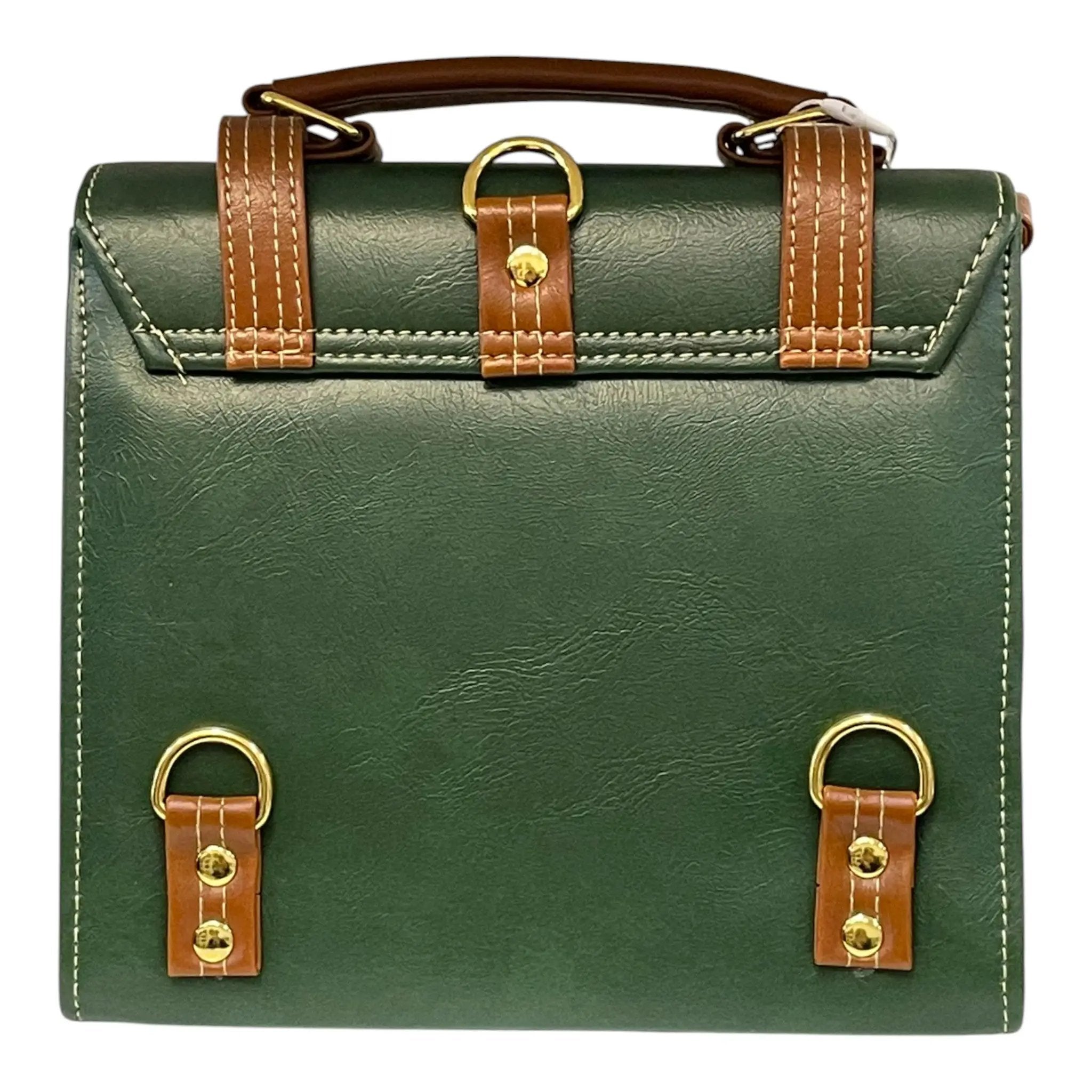 Handmade Vegan Leather Handbag – Forest Green Purse With Gold Hardware & Detachable Strap by navichi