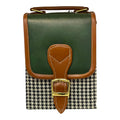 Handmade Vegan Leather Handbag – Green Brown Houndstooth Purse | Eco Friendly Shoulder Bag 19x13x9 cm by navichi