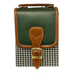 Handmade Vegan Leather Handbag – Green Brown Houndstooth Purse | Eco Friendly Shoulder Bag 19x13x9 cm by navichi