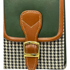 Handmade Vegan Leather Handbag – Green Brown Houndstooth Purse | Eco Friendly Shoulder Bag 19x13x9 cm by navichi