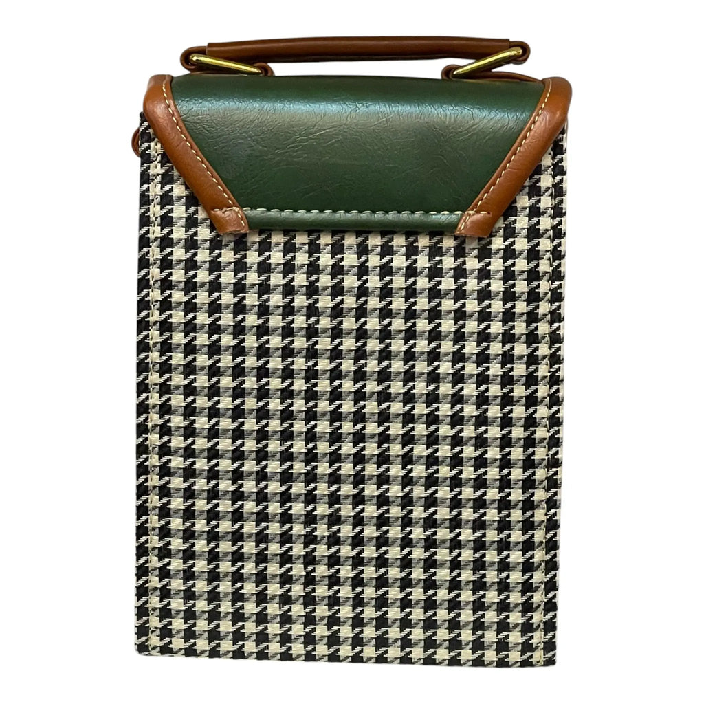 Handmade Vegan Leather Handbag – Green Brown Houndstooth Purse | Eco Friendly Shoulder Bag 19x13x9 cm by navichi