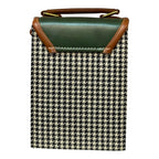 Handmade Vegan Leather Handbag – Green Brown Houndstooth Purse | Eco Friendly Shoulder Bag 19x13x9 cm by navichi