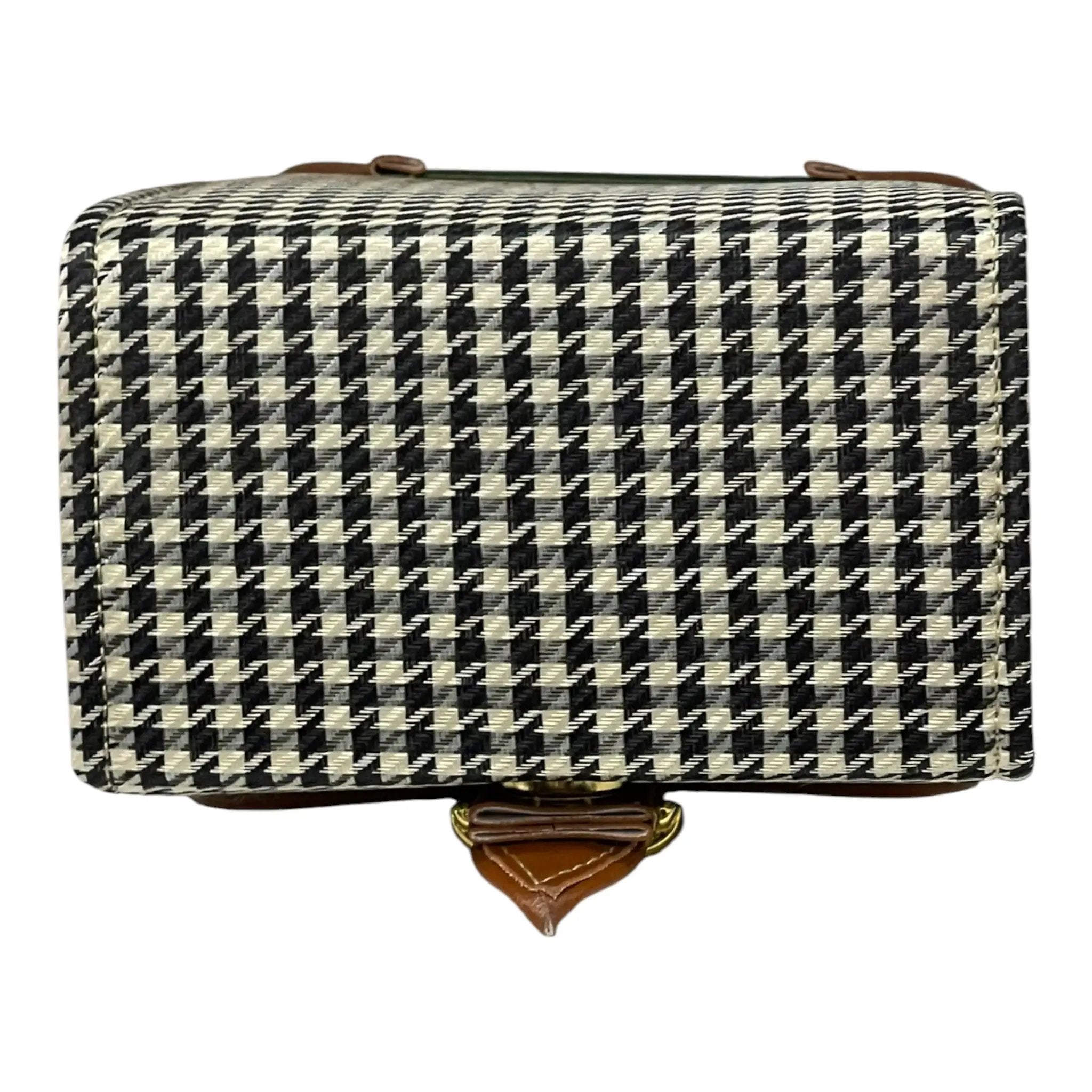 Handmade Vegan Leather Handbag – Green Brown Houndstooth Purse | Eco Friendly Shoulder Bag 19x13x9 cm by navichi