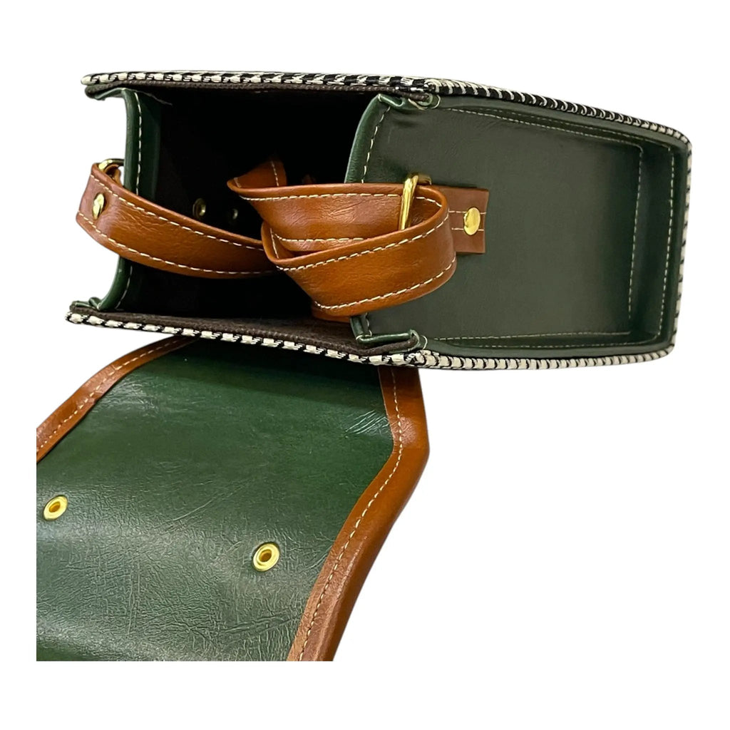 Handmade Vegan Leather Handbag – Green Brown Houndstooth Purse | Eco Friendly Shoulder Bag 19x13x9 cm by navichi