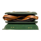 Vegan Leather Satchel – Handmade Green Brown Mini Crossbody Bag with Gold Buckle Closure by navichi