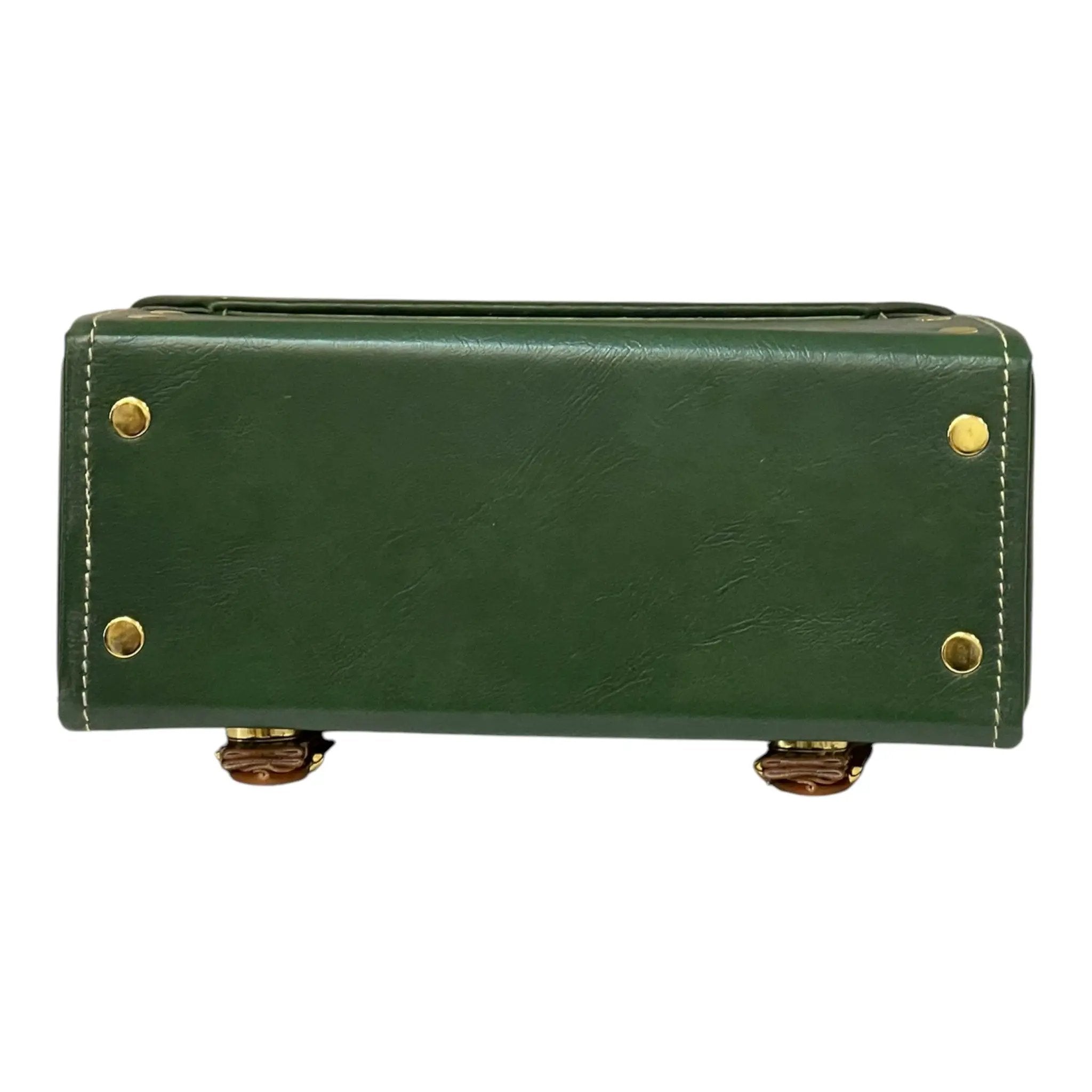 Vegan Leather Satchel – Handmade Green Brown Mini Crossbody Bag with Gold Buckle Closure by navichi