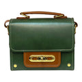 Vegan Leather Handbag – Handmade Forest Green & Caramel Brown Structured Bag with Gold Lock by navichi
