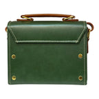 Vegan Leather Handbag – Handmade Forest Green & Caramel Brown Structured Bag with Gold Lock by navichi