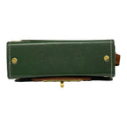 Vegan Leather Handbag – Handmade Forest Green & Caramel Brown Structured Bag with Gold Lock by navichi