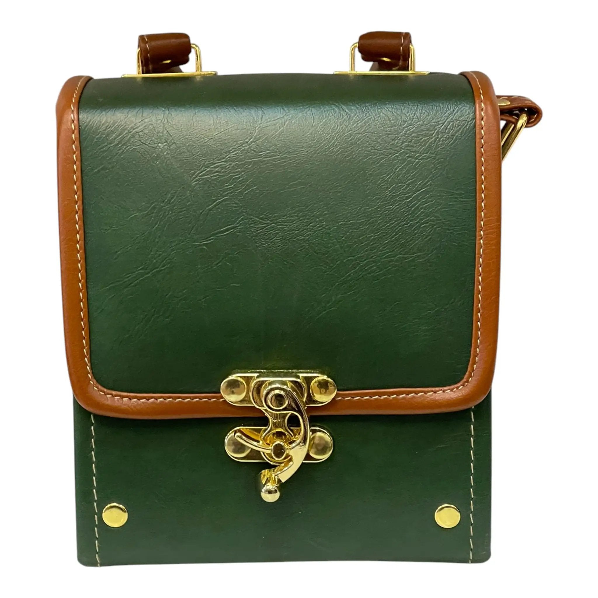 Vegan Leather Mini Satchel – Forest Green Compact Crossbody Bag With Gold Hardware by navichi