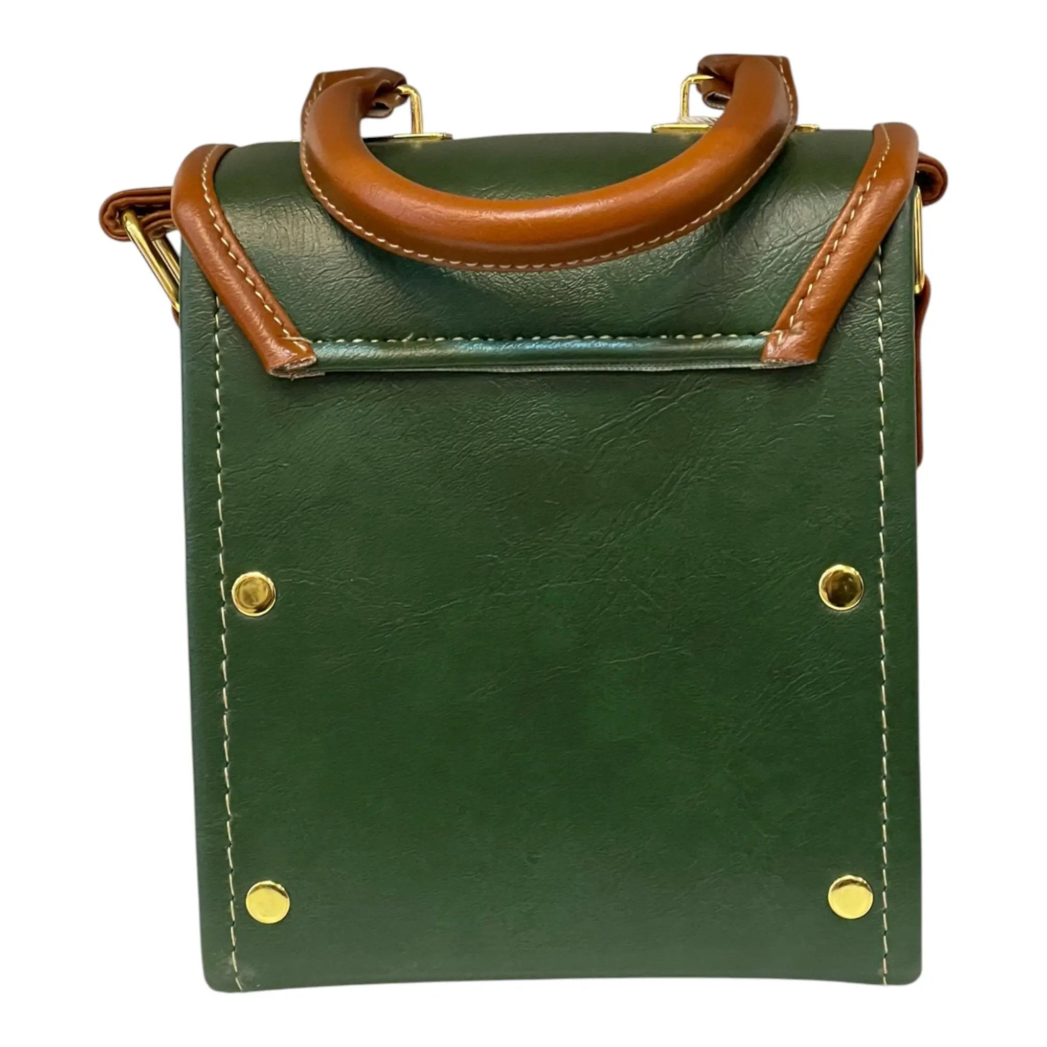 Vegan Leather Mini Satchel – Forest Green Compact Crossbody Bag With Gold Hardware by navichi