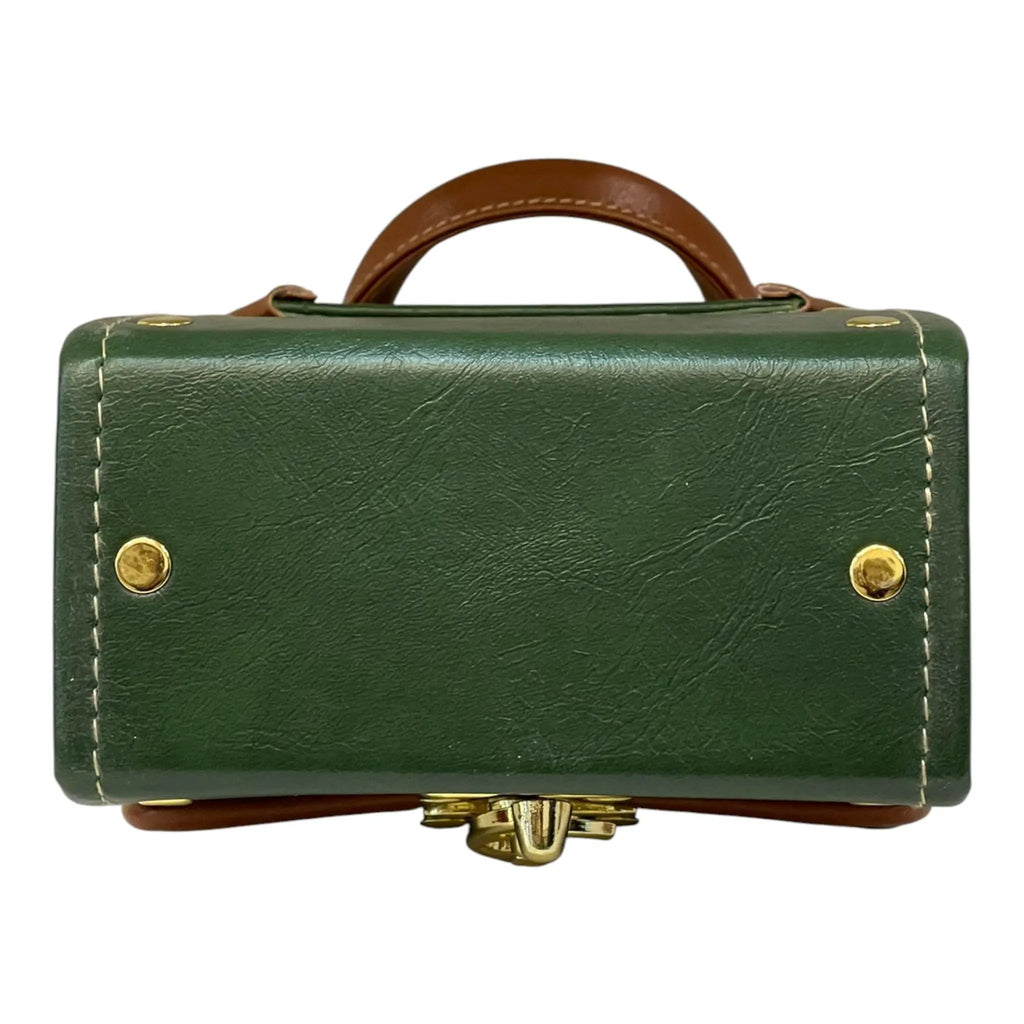 Vegan Leather Mini Satchel – Forest Green Compact Crossbody Bag With Gold Hardware by navichi