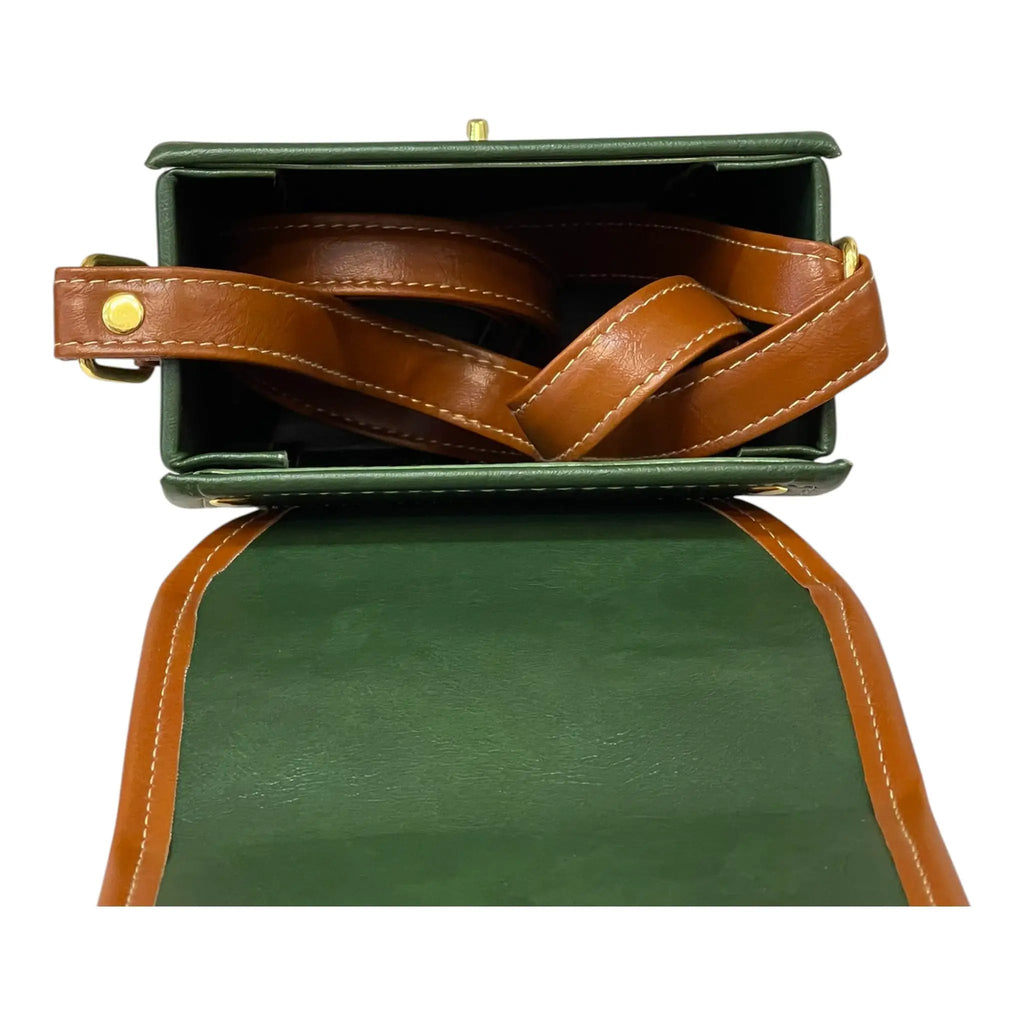Vegan Leather Mini Satchel – Forest Green Compact Crossbody Bag With Gold Hardware by navichi