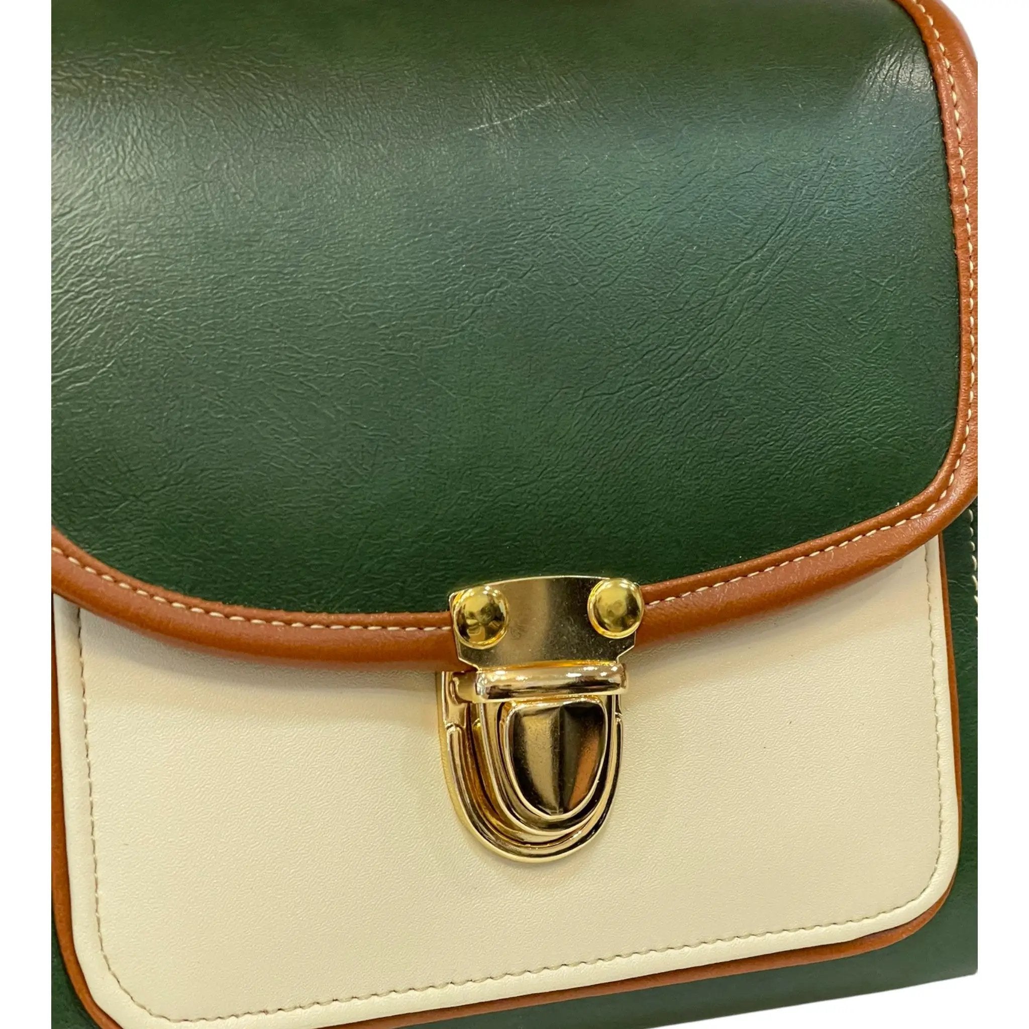 French Vegan Leather Handbag – Handmade Structured Mini Bag | Green Cream Brown by navichi