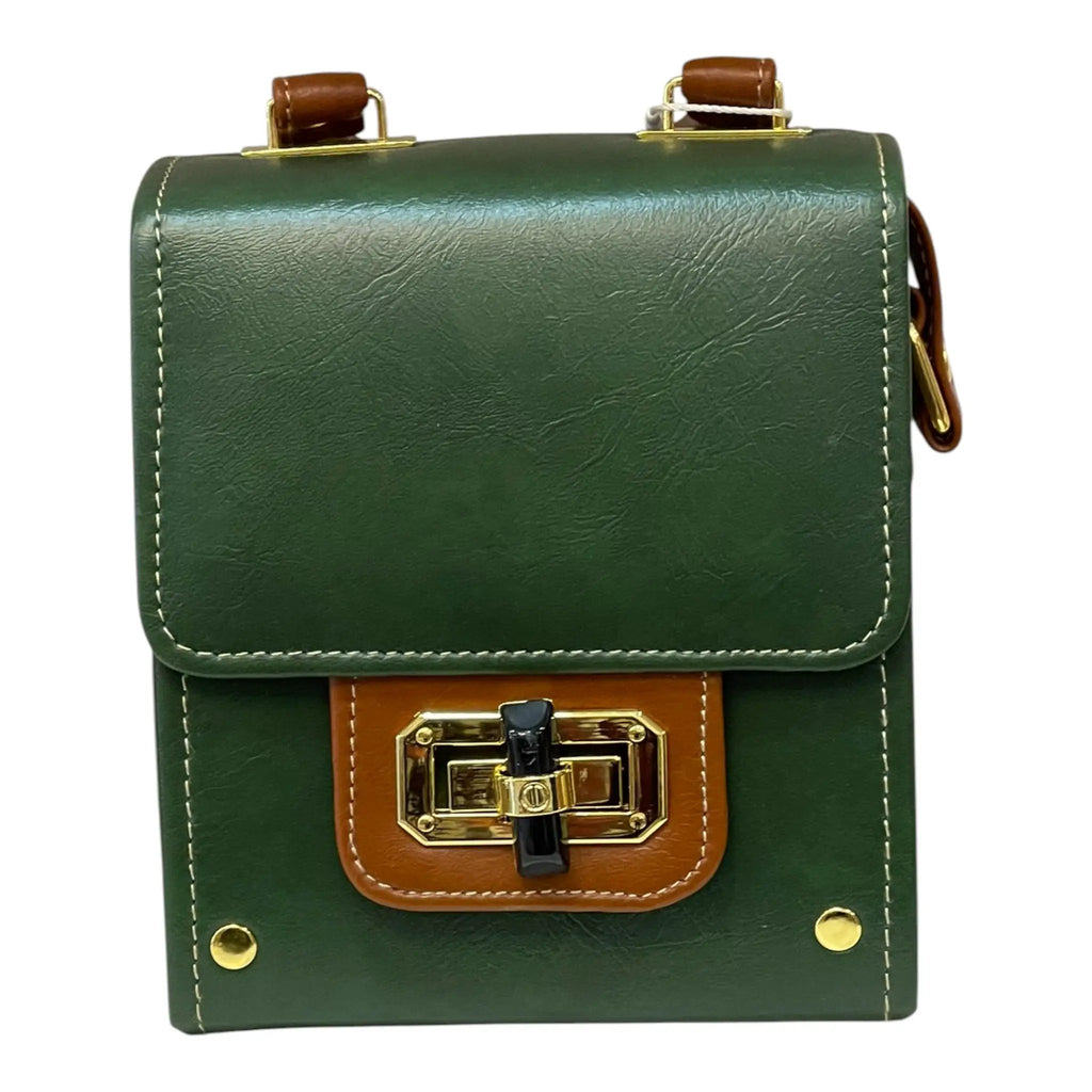 Vegan Leather Mini Satchel – Forest Green Structured Crossbody Bag with Black Clasp by navichi