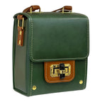 Vegan Leather Mini Satchel – Forest Green Structured Crossbody Bag with Black Clasp by navichi
