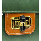 Vegan Leather Mini Satchel – Forest Green Structured Crossbody Bag with Black Clasp by navichi