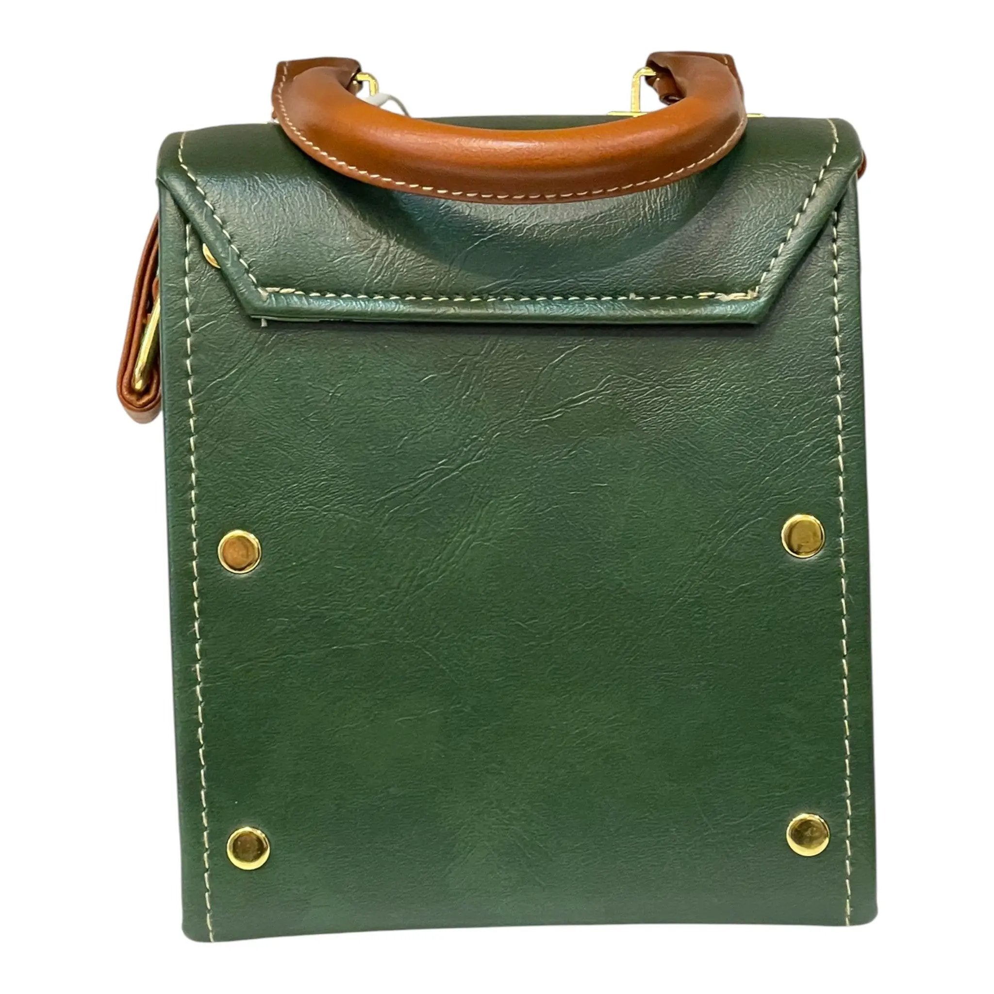 Vegan Leather Mini Satchel – Forest Green Structured Crossbody Bag with Black Clasp by navichi