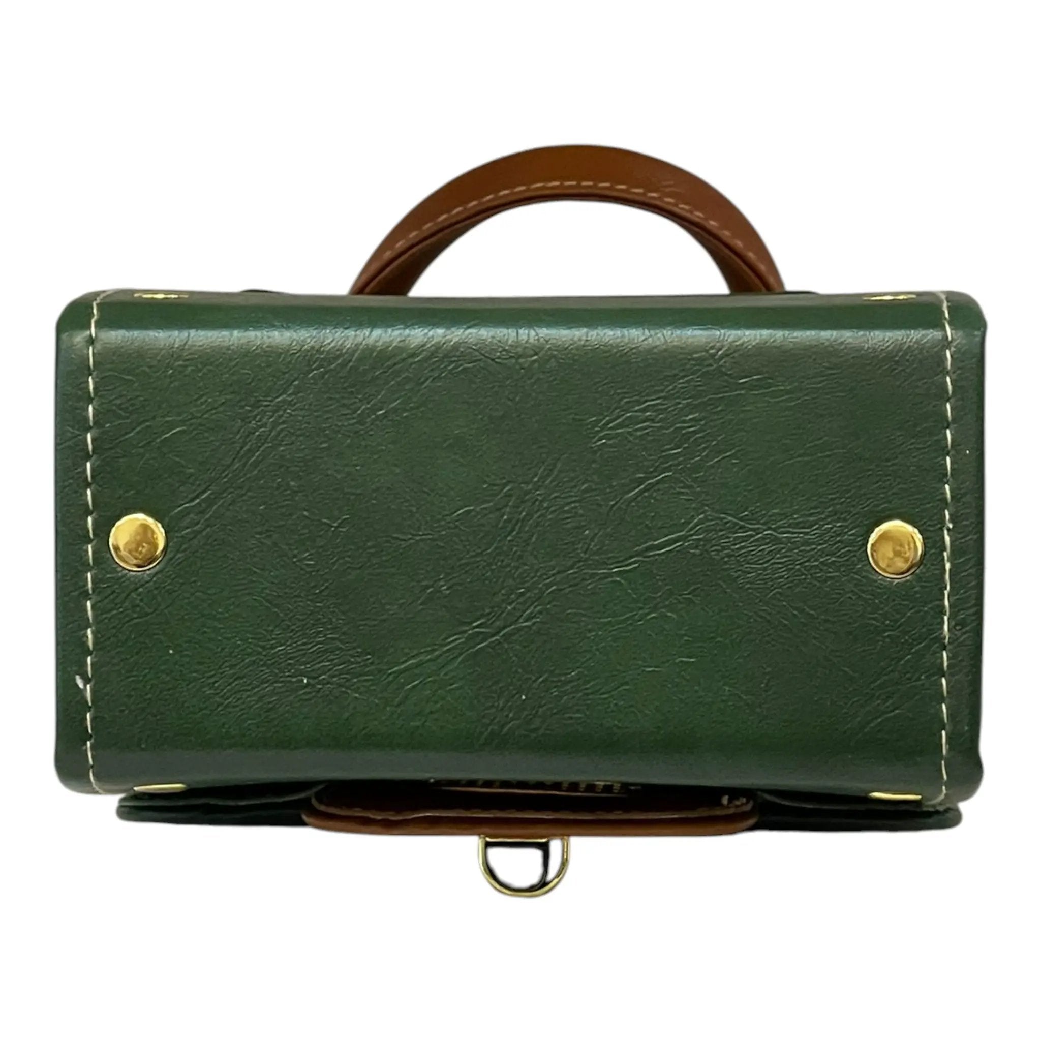 Vegan Leather Mini Satchel – Forest Green Structured Crossbody Bag with Black Clasp by navichi