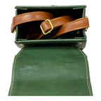 Vegan Leather Mini Satchel – Forest Green Structured Crossbody Bag with Black Clasp by navichi