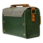 Vegan Leather Satchel – Handmade Houndstooth Crossbody Bag | Forest Green & Tan 21x14x9 cm by navichi