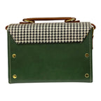 Vegan Leather Satchel – Handmade Houndstooth Crossbody Bag | Forest Green & Tan 21x14x9 cm by navichi