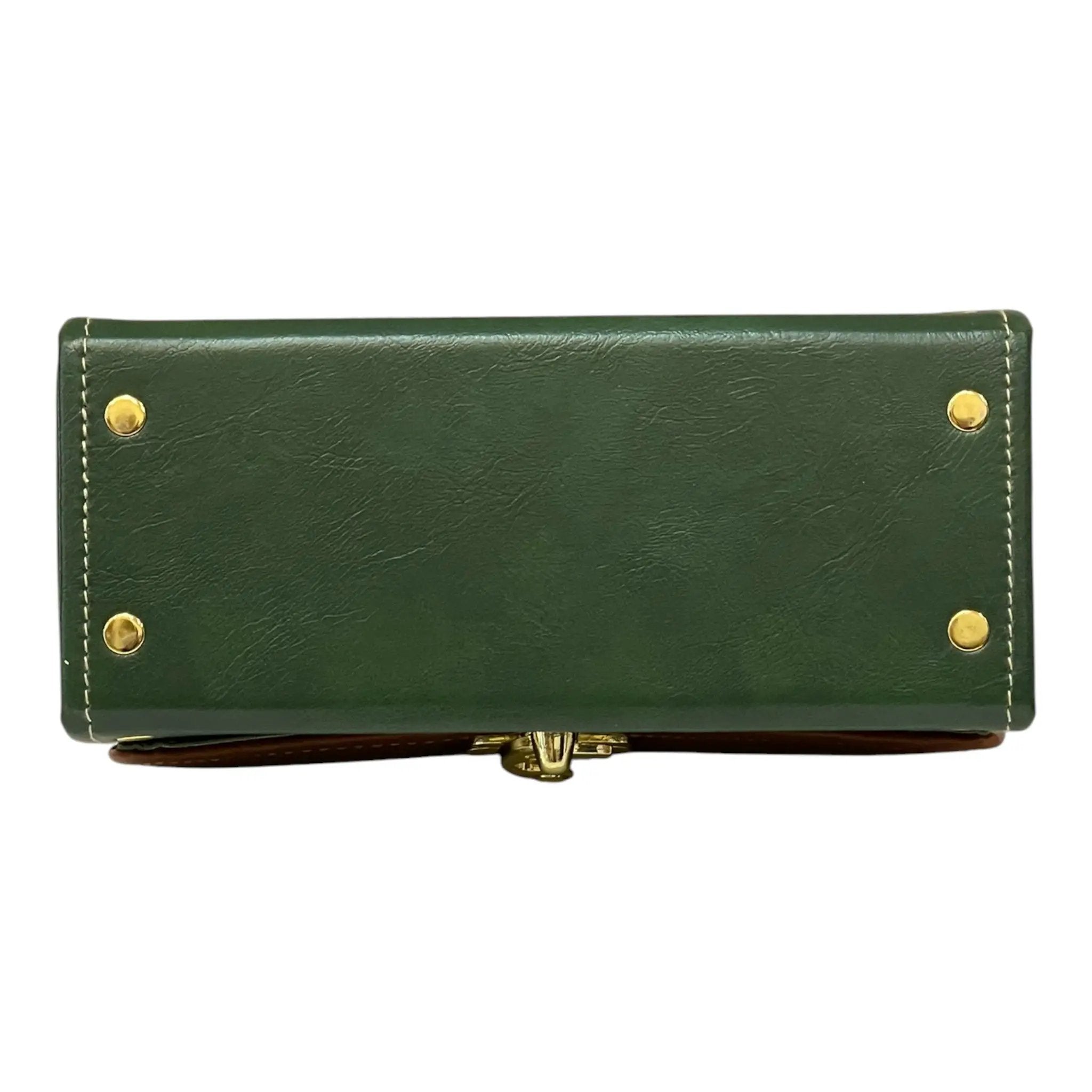 Vegan Leather Satchel – Handmade Houndstooth Crossbody Bag | Forest Green & Tan 21x14x9 cm by navichi